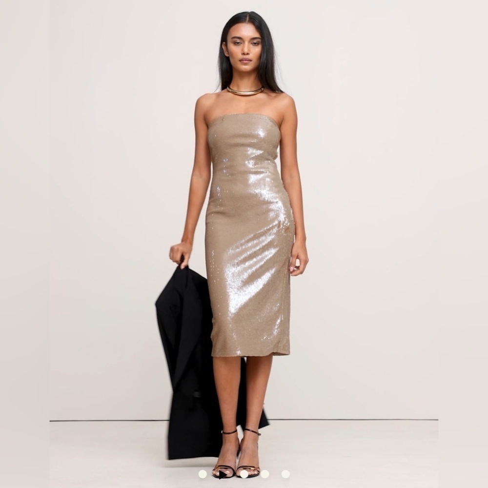 Banana Republic sequin strapless lined midi DRESS autumn wedding formal evening
